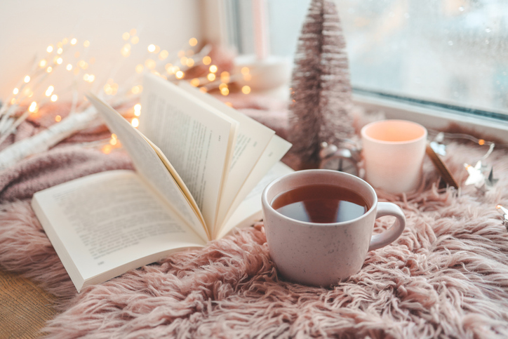 Hot cup of tea on winter morning